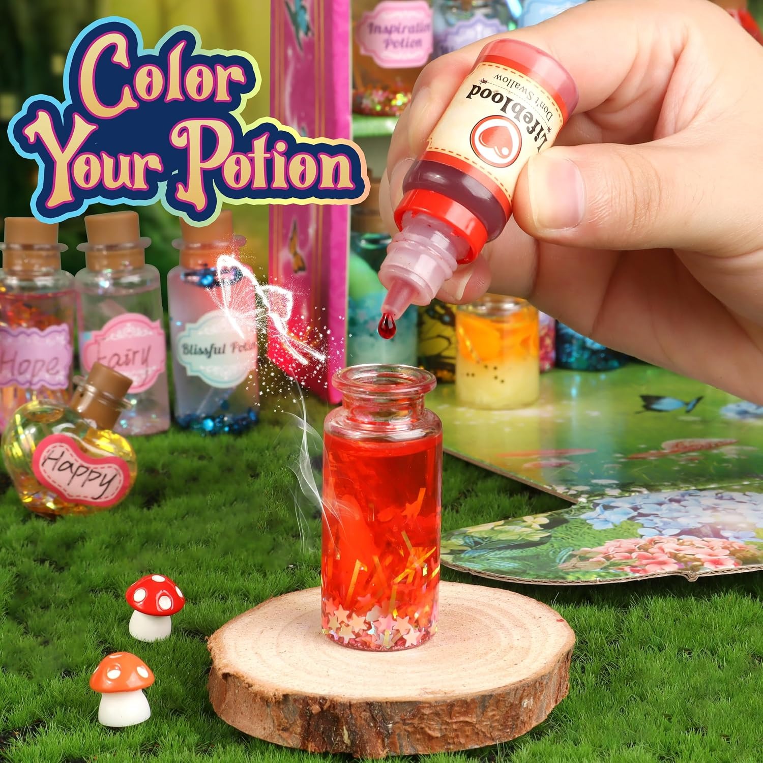 Fairy Potion Craft Kit with 20 Potion Bottles and Display Case, detail view